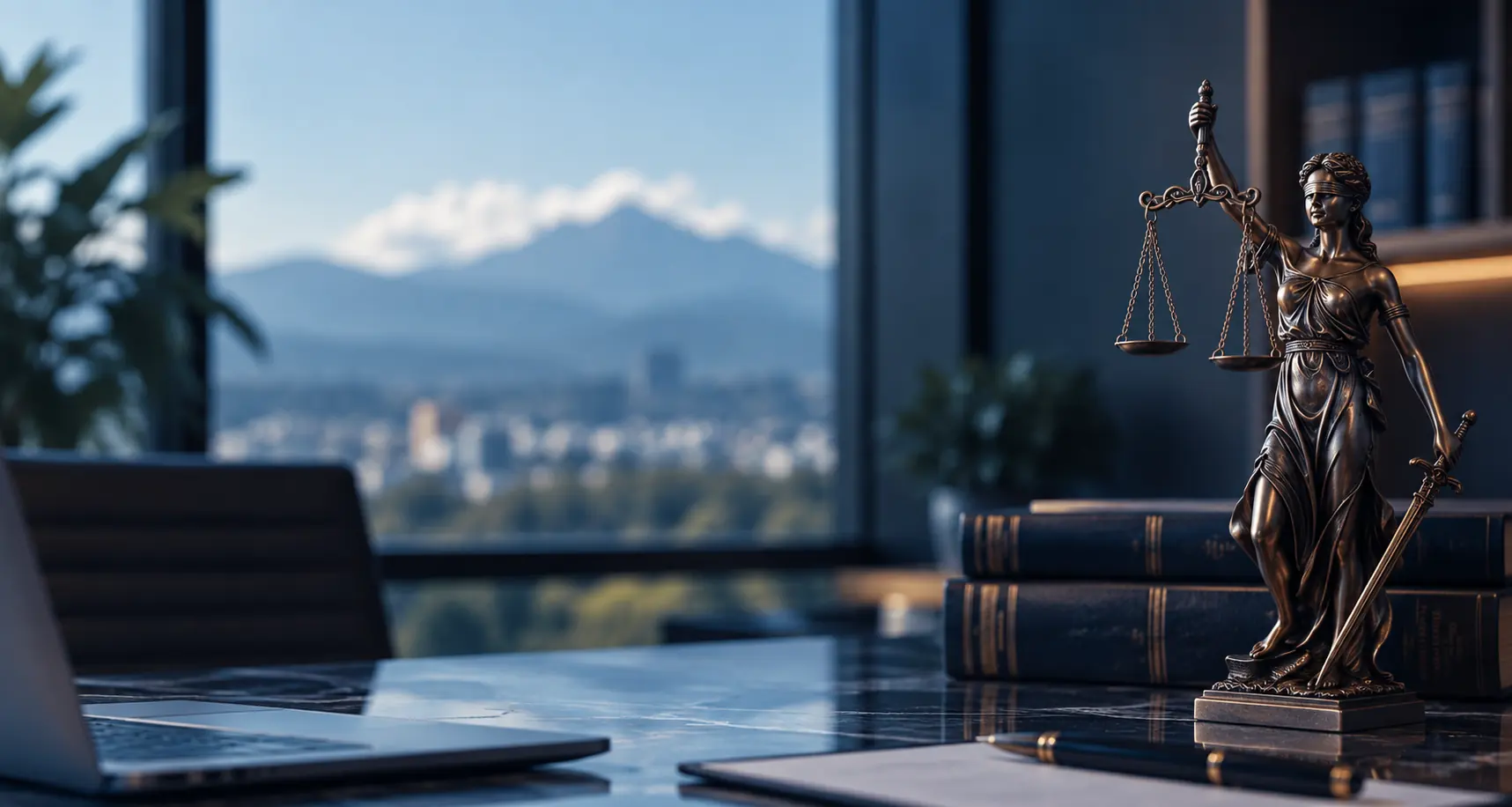 Oficina jurídica con balanza de la justicia para Servicios Jurídicos en Xalapa