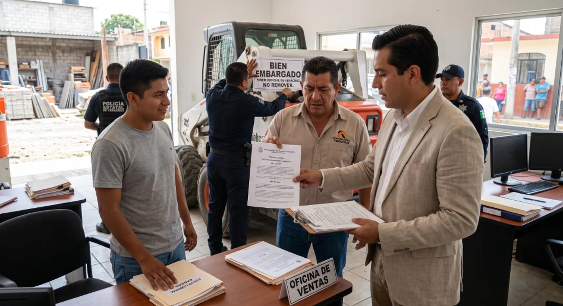 Personal de un tribunal laboral realiza un requerimiento y embargo de maquinaria en Veracruz